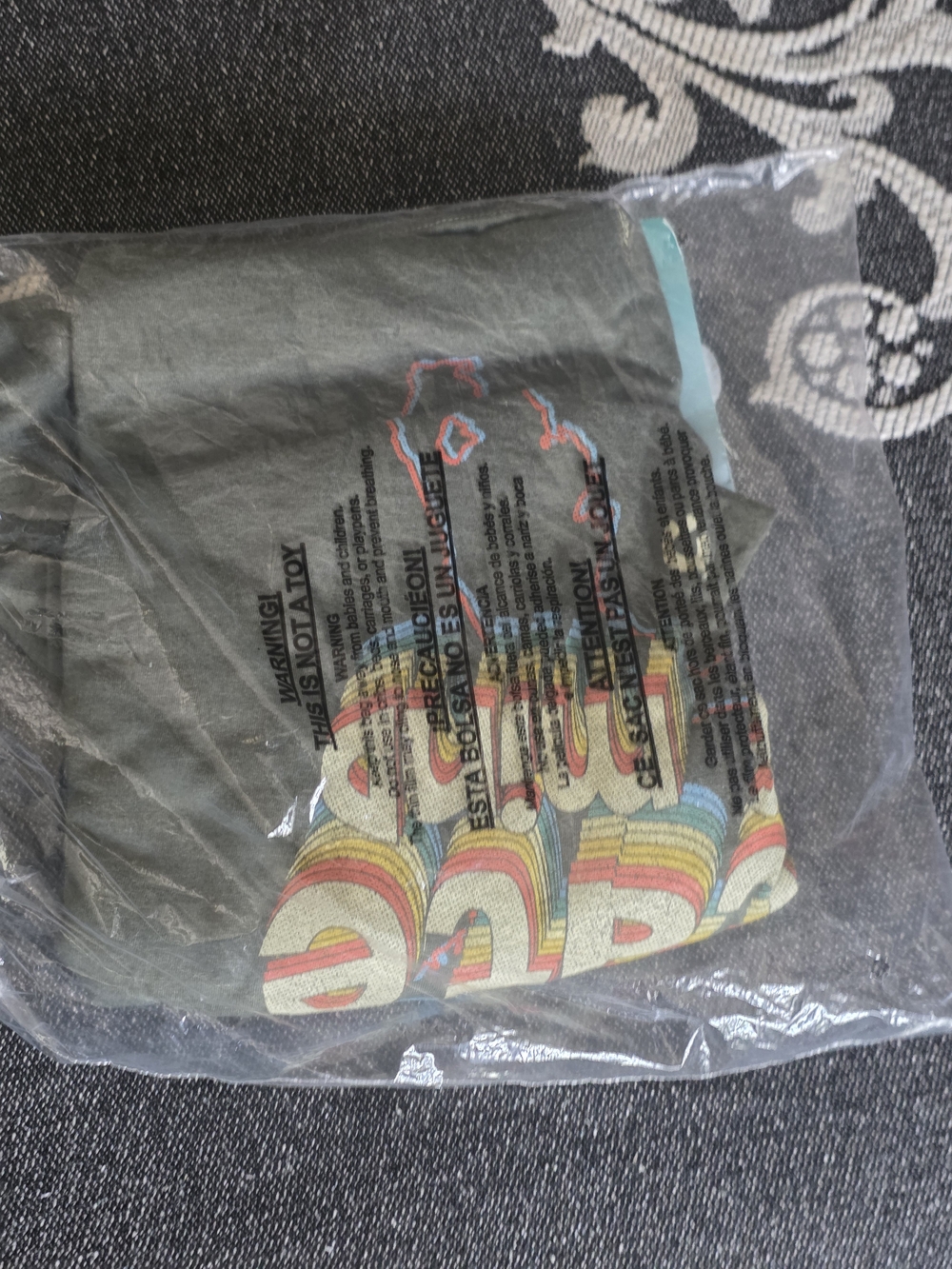 Olive Green Short Sleeve Graphic Tee with Multicolor Retro Print